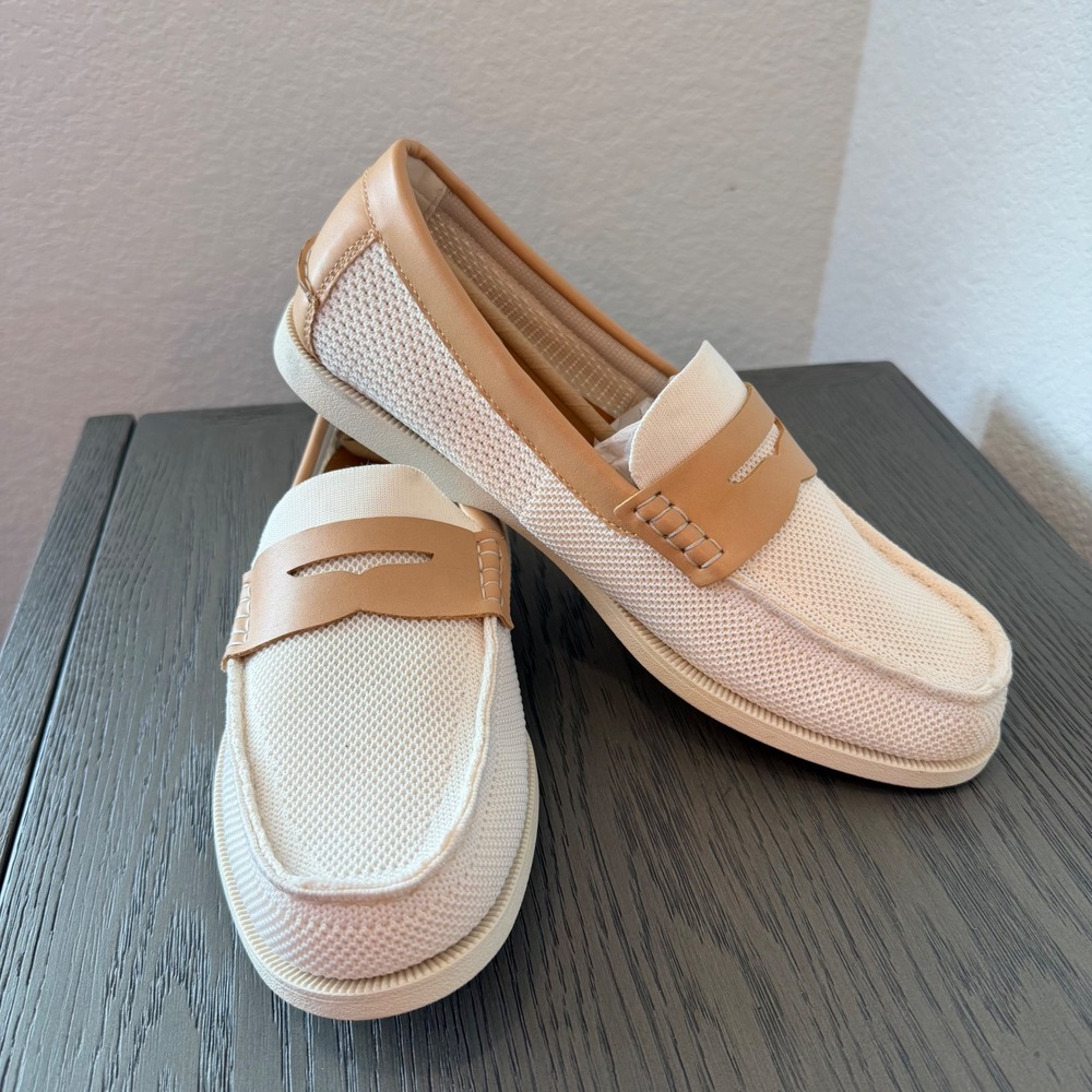 Club Room Bryce Mens 11M Knit Penny Loafers‎ Cream Tan Slip On Shoes 100147498